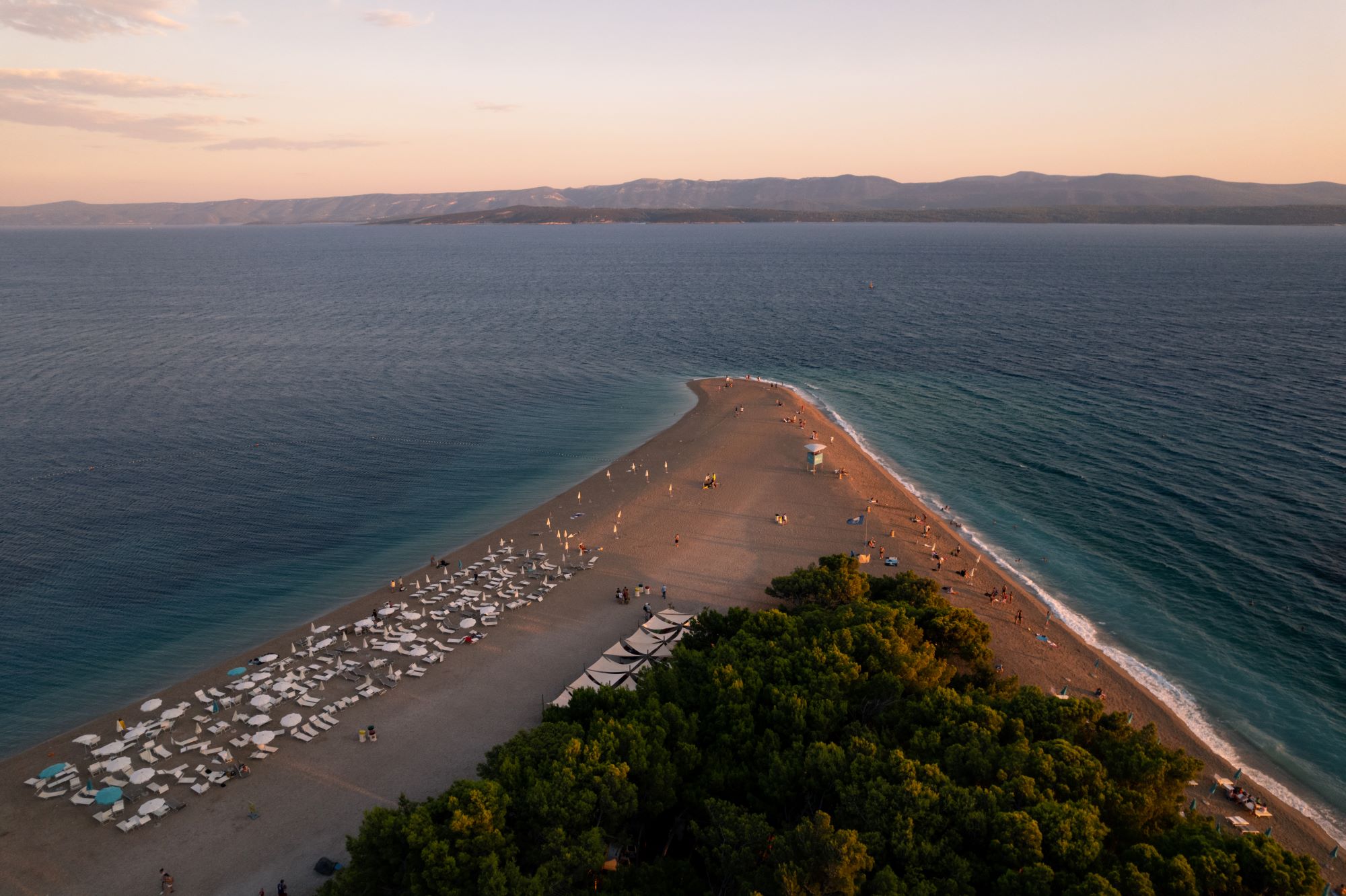 Aerial view of Zlatni Rat (Golden Horn), Croatia’s famous beach with a unique shifting sandbar